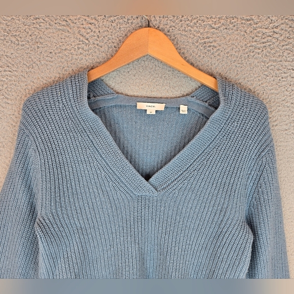 Vince Womens Sweater Sz S Wool-Cashmere Blend Soft Cozy Pull Shaker Stitch Blue - Picture 3 of 10